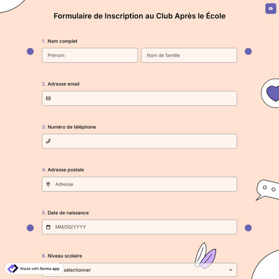 Formulaire de Inscription au Club Après le École