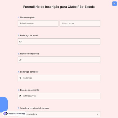 Formulário de Inscrição para Clube Pós-Escola