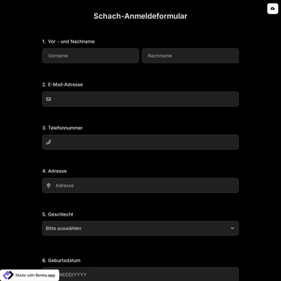 Schach-Anmeldeformular