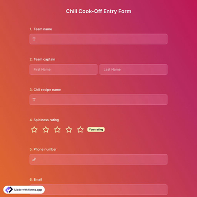 Chili Cook Off Entry Form