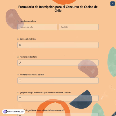 Formulario de Inscripción para el Concurso de Cocina de Chile