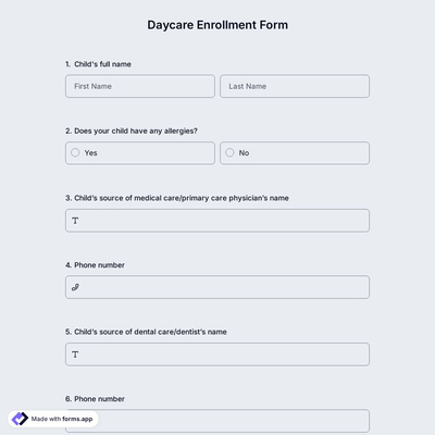 Daycare Enrollment Form