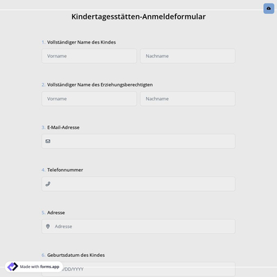 Kindertagesstätten-Anmeldeformular