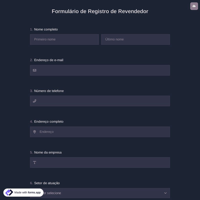 Formulário de Registro de Revendedor