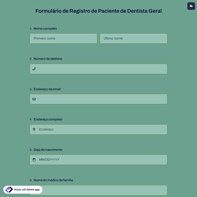 Formulário de Registro de Paciente de Dentista Geral