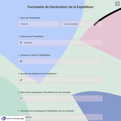 Formulaire de Déclaration de le Expéditeur
