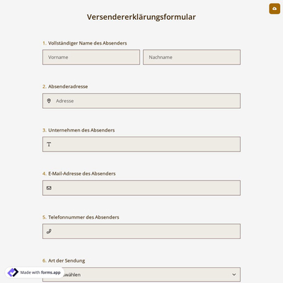 Versendererklärungsformular