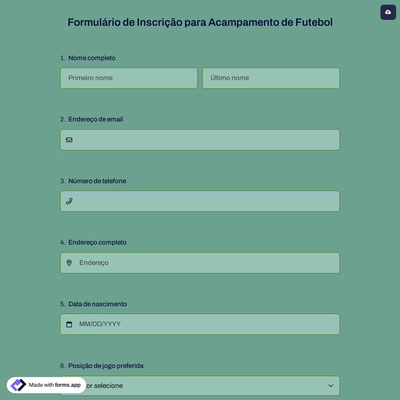 Formulário de Inscrição para Acampamento de Futebol