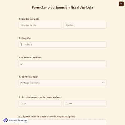 Formulario de Exención Fiscal Agrícola