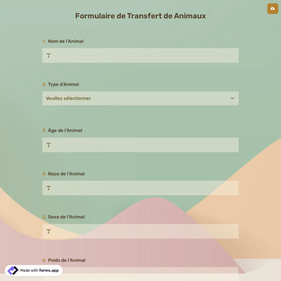 Formulaire de Transfert de Animaux