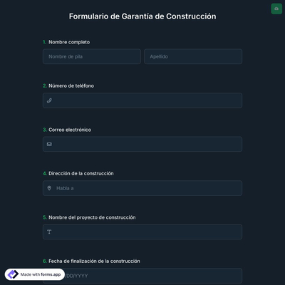Formulario de Garantía de Construcción