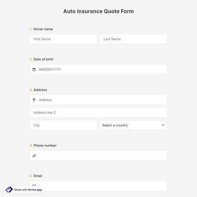 Auto Insurance Quote Form