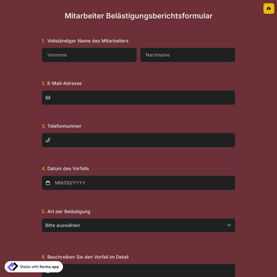 Mitarbeiter Belästigungsberichtsformular
