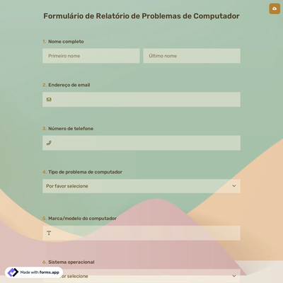 Formulário de Relatório de Problemas de Computador