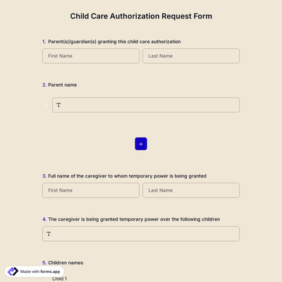Child Care Authorization Request Form