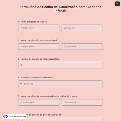 Formulário de Pedido de Autorização para Cuidados Infantis
