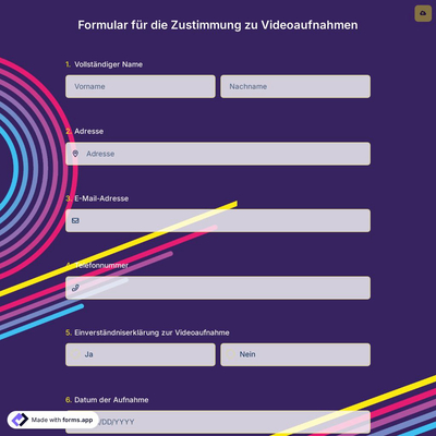 Formular für die Zustimmung zu Videoaufnahmen