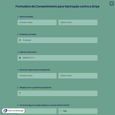 Formulário de Consentimento para Vacinação contra a Gripe