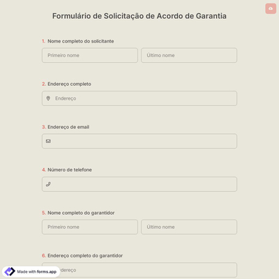 Formulário de Solicitação de Acordo de Garantia