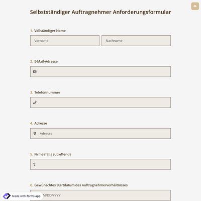 Selbstständiger Auftragnehmer Anforderungsformular