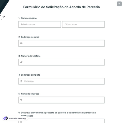 Formulário de Solicitação de Acordo de Parceria