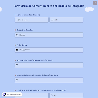 Formulario de Consentimiento del Modelo de Fotografía