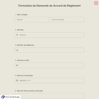 Formulaire de Demande de Accord de Règlement