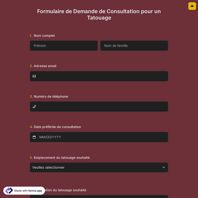 Formulaire de Demande de Consultation pour un Tatouage