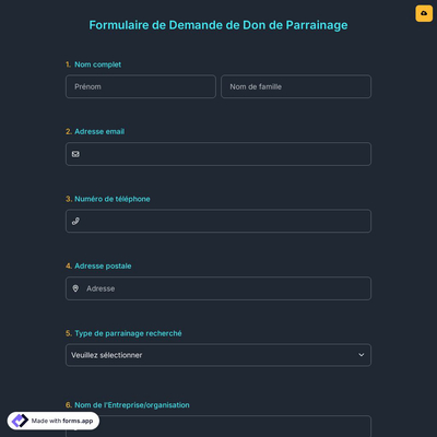 Formulaire de Demande de Don de Parrainage