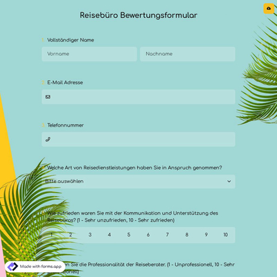 Reisebüro Bewertungsformular