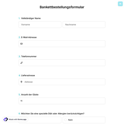 Bankettbestellungsformular