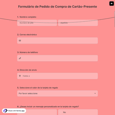 Formulário de Pedido de Compra de Cartão-Presente