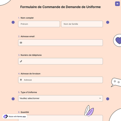 Formulaire de Commande de Demande de Uniforme