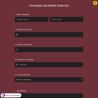 Formulário de Pedido Uniforme