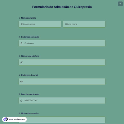 Formulário de Admissão de Quiropraxia