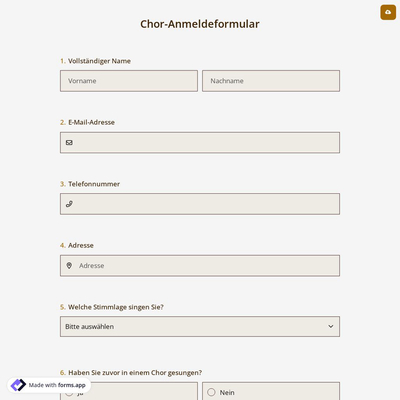 Chor-Anmeldeformular