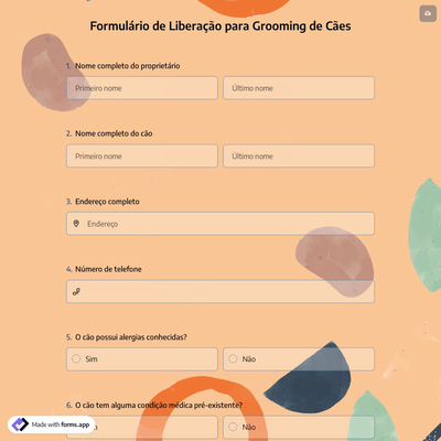 Formulário de Liberação para Grooming de Cães