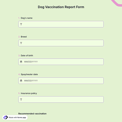 Dog Vaccination Record Form