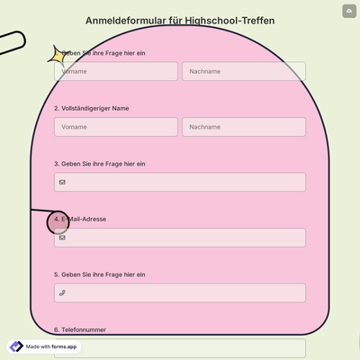 Anmeldeformular für Highschool-Treffen
