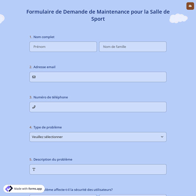 Formulaire de Demande de Maintenance pour la Salle de Sport