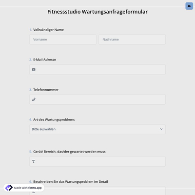 Fitnessstudio Wartungsanfrageformular