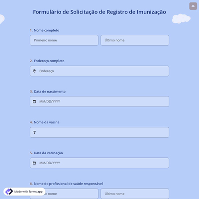 Formulário de Solicitação de Registro de Imunização