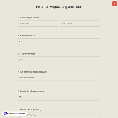 Inventar-Anpassungsformular