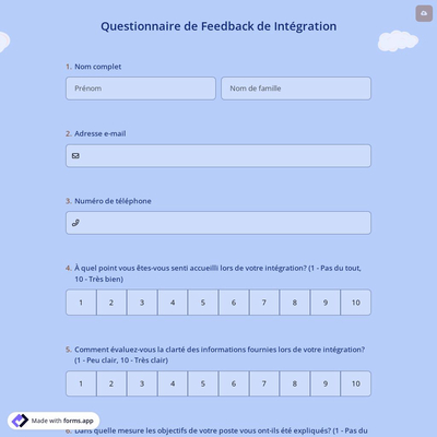 Questionnaire de Feedback de Intégration
