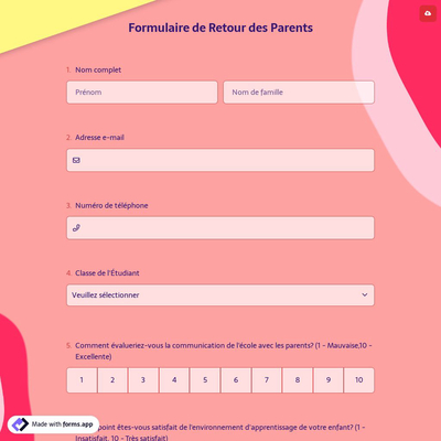 Formulaire de Retour des Parents