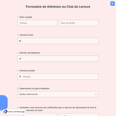 Formulaire de Adhésion au Club de Lecture