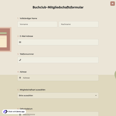 Buchclub-Mitgliedschaftsformular