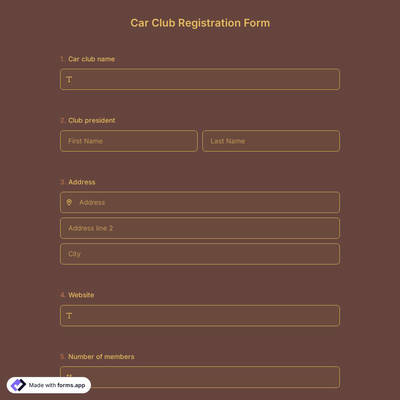 Car Club Registration Form