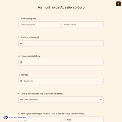 Formulário de Adesão ao Coro