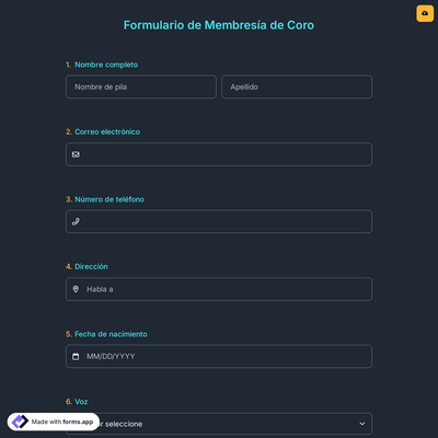 Formulario de Membresía de Coro
